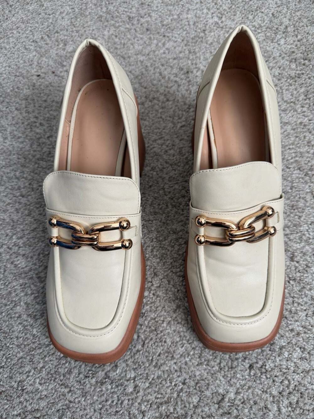 JustFab Daria Cream White Platform Block Heel Chain Loafers Size US 12